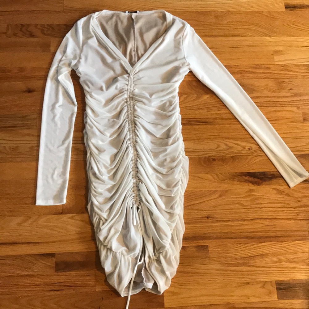 White/cream ruched long sleeve dress